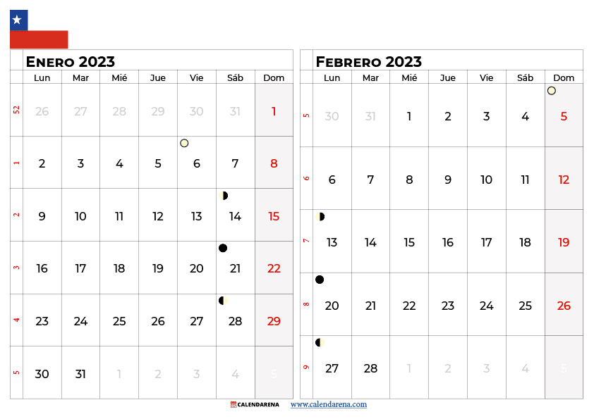 calendario enero febrero 2023 chile