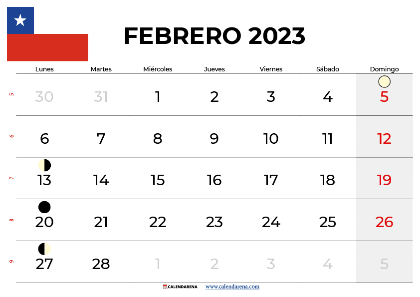 calendario febrero 2023 chile
