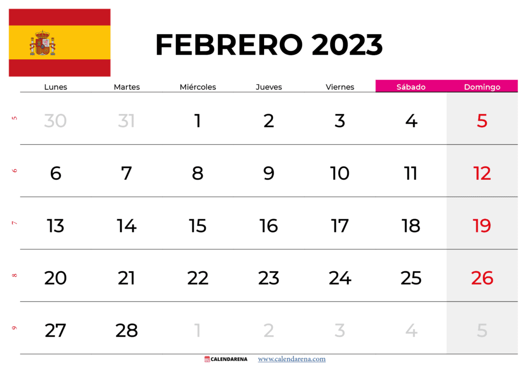 calendario febrero 2023 españa
