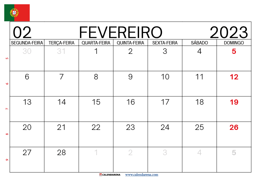 calendario fevereiro 2023 portugal