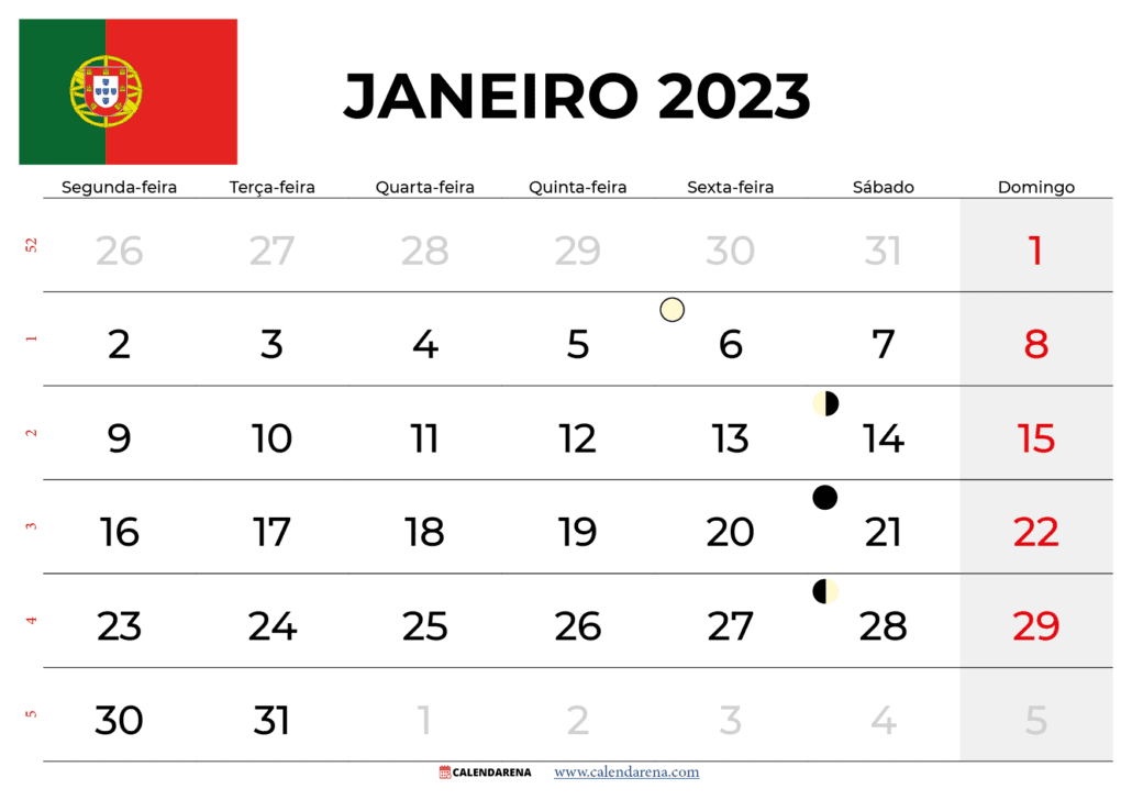 calendário janeiro 2023 portugal