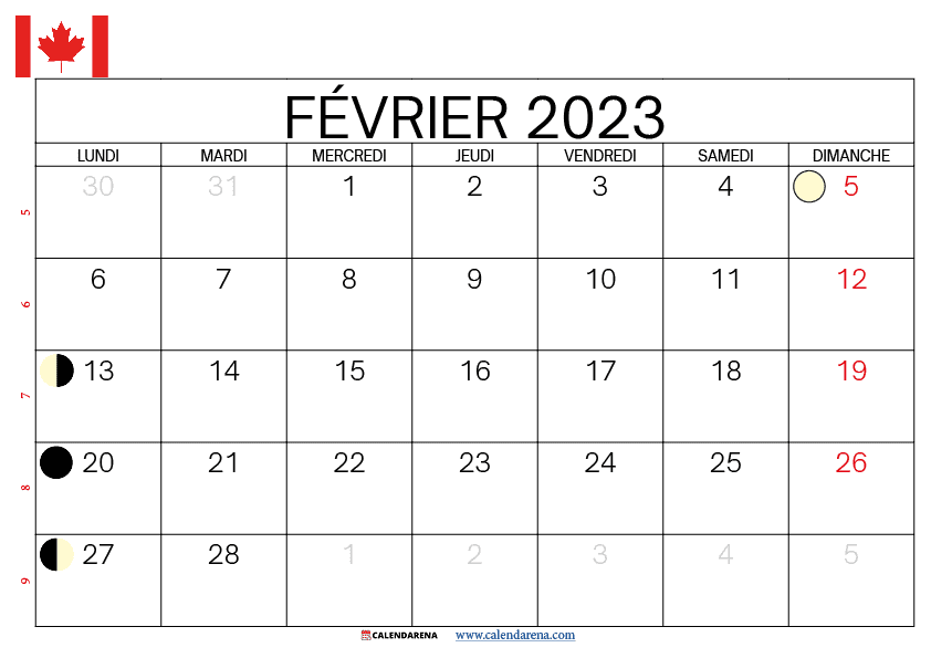 calendrier 2023 fevrier canada