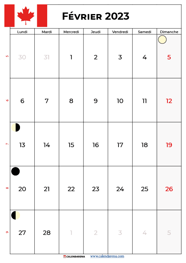 calendrier fevrier 2023 canada