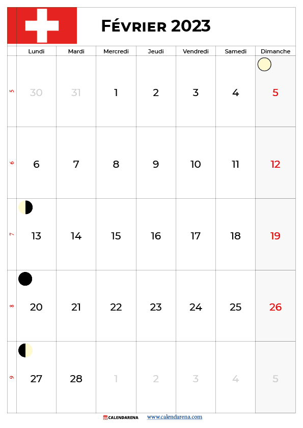 calendrier fevrier 23 suisse