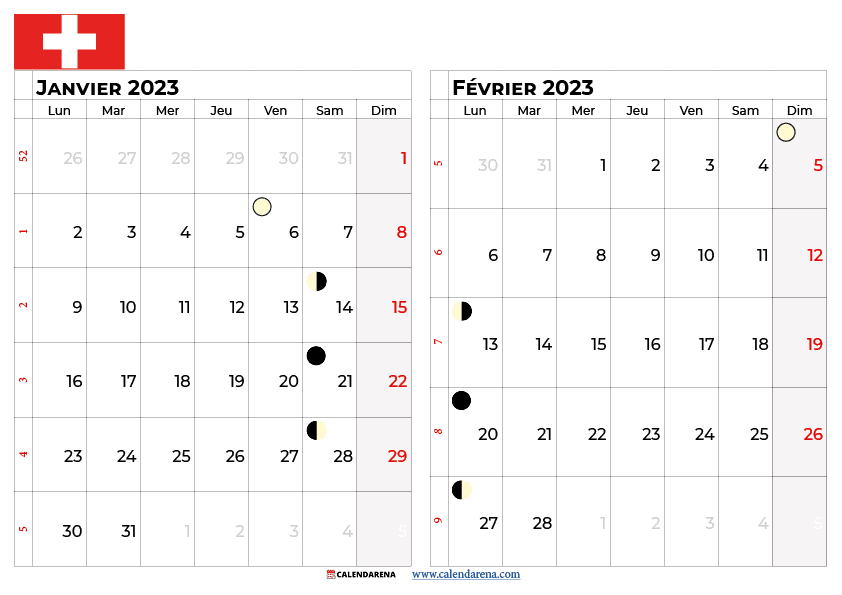 calendrier janvier fevrier 2023 suisse