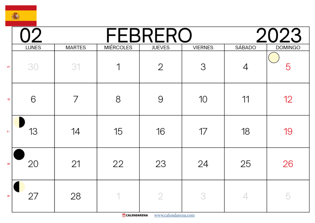 descargar calendario febrero 2023 españa