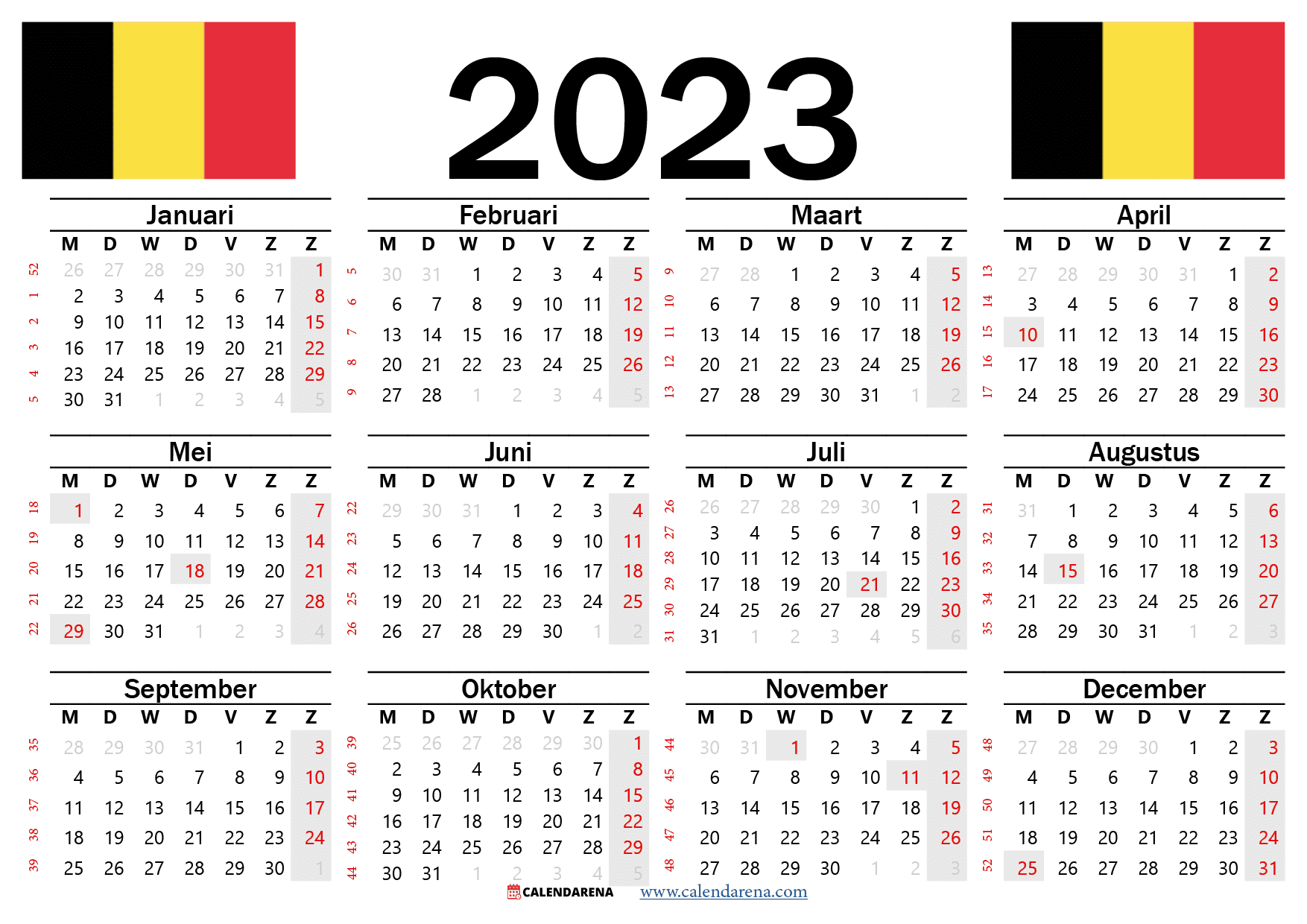 Kalender Weeknummers 2 België