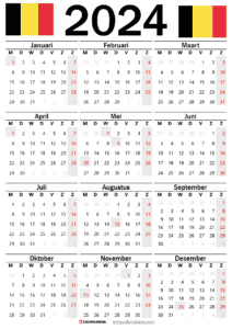 Kalender Weeknummers 2023 België