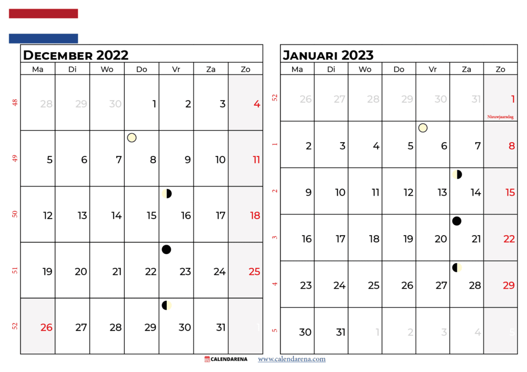 kalender december 2022 januari 2023 Nederland