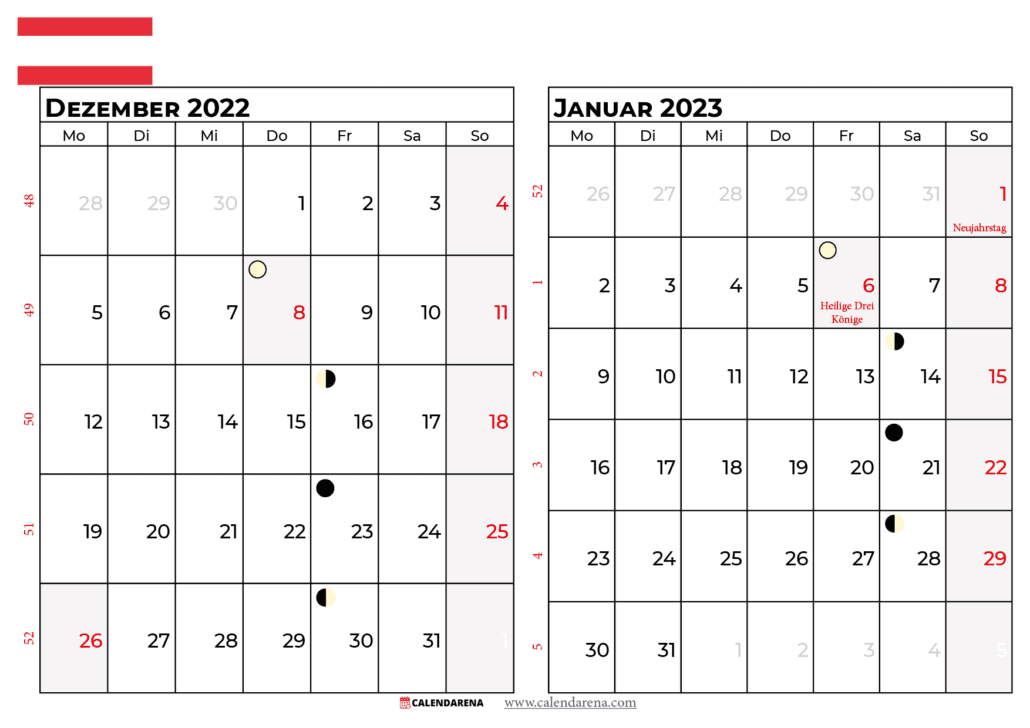 kalender dezember 2022 januar 2023 österreich