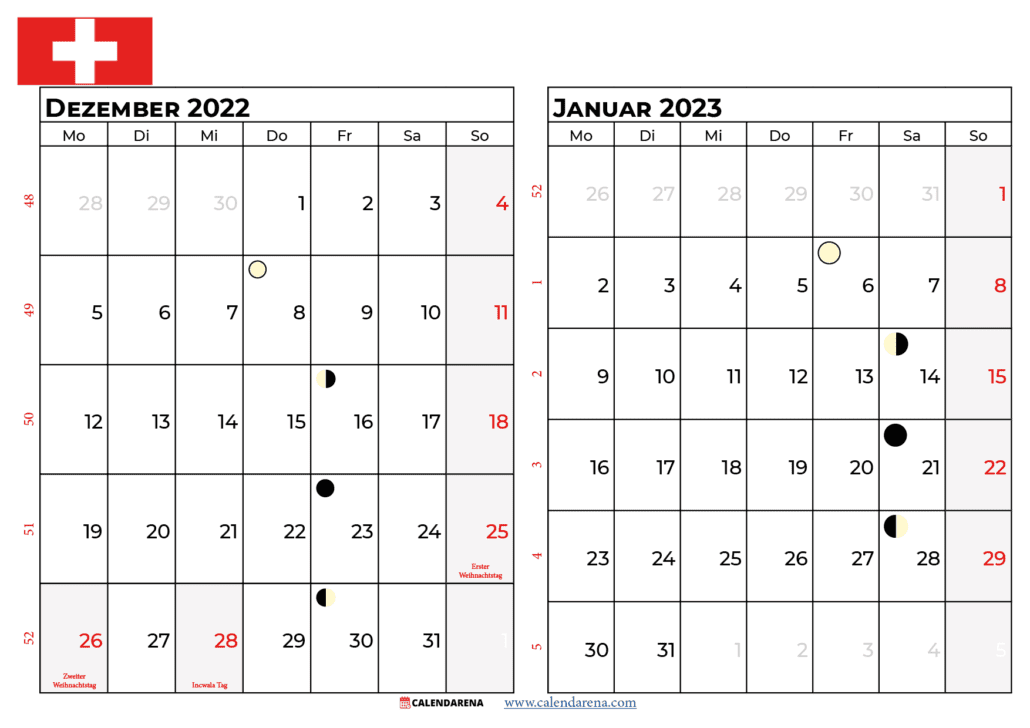 kalender dezember 2022 januar 2023 schweiz