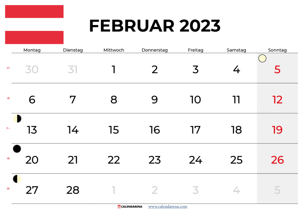 kalender februar 2023 zum ausdrucken Österreich