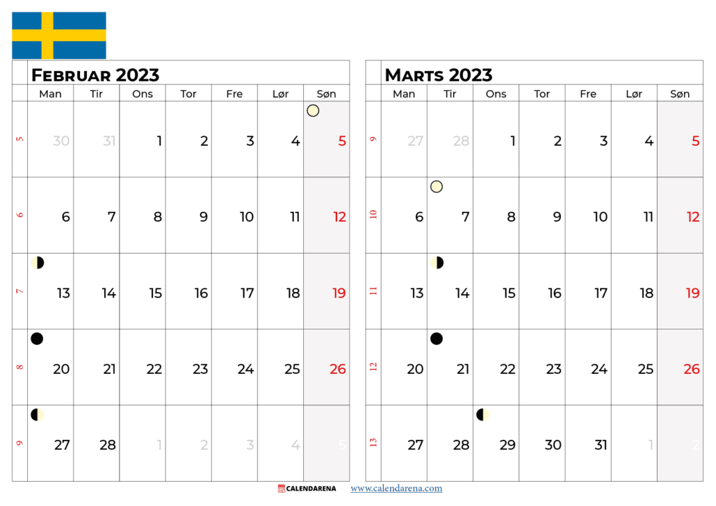 kalender februari marts 2023