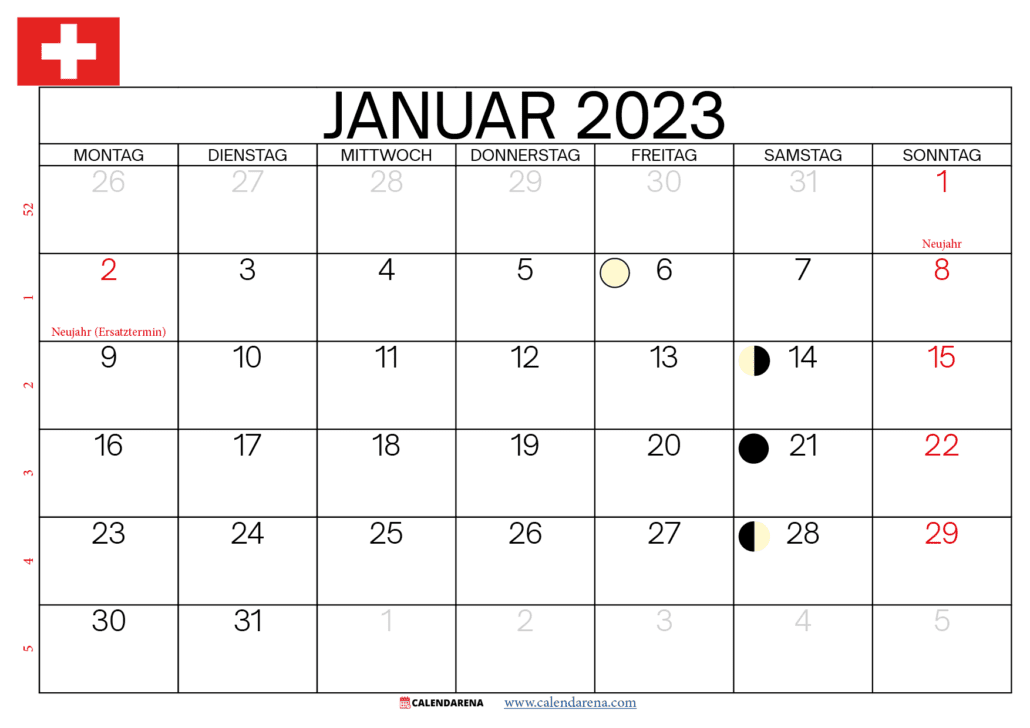 kalender januar 2023 Schweiz
