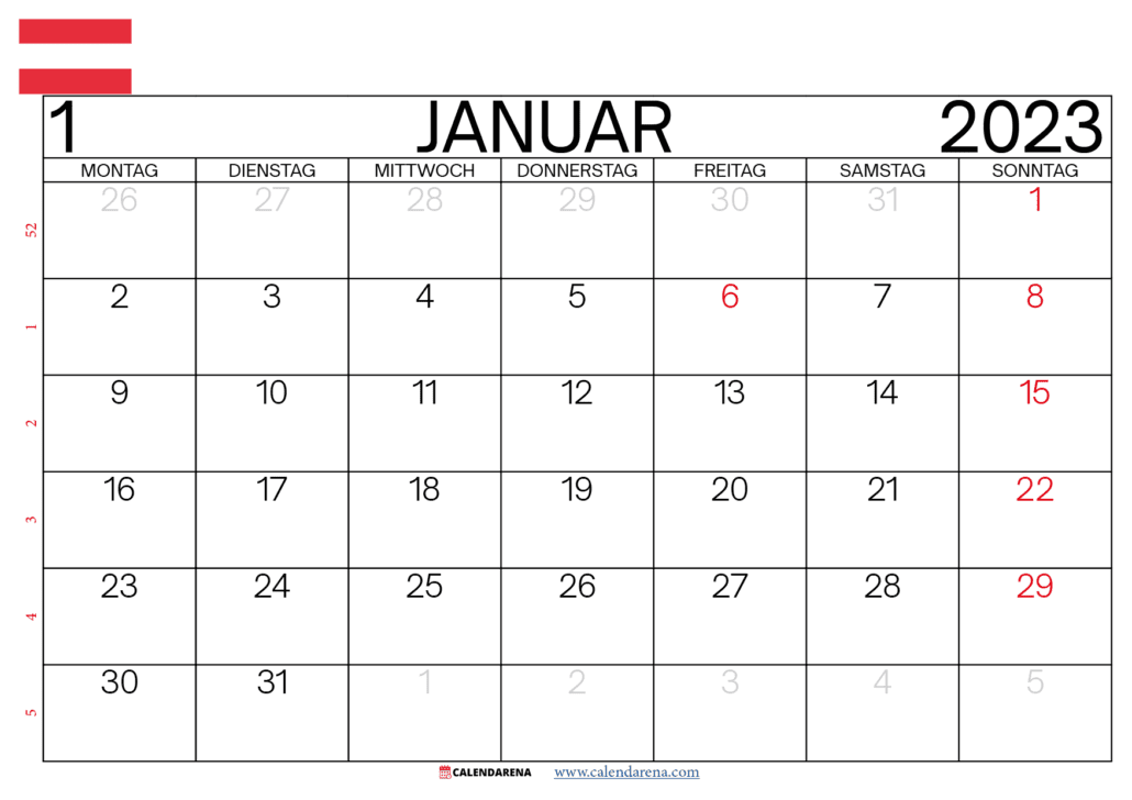 kalender januar 2023 zum ausdrucken österreich
