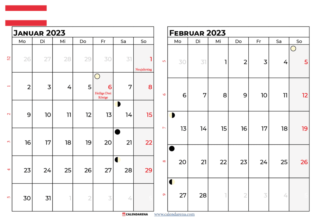 kalender januar februar 2023 österreich