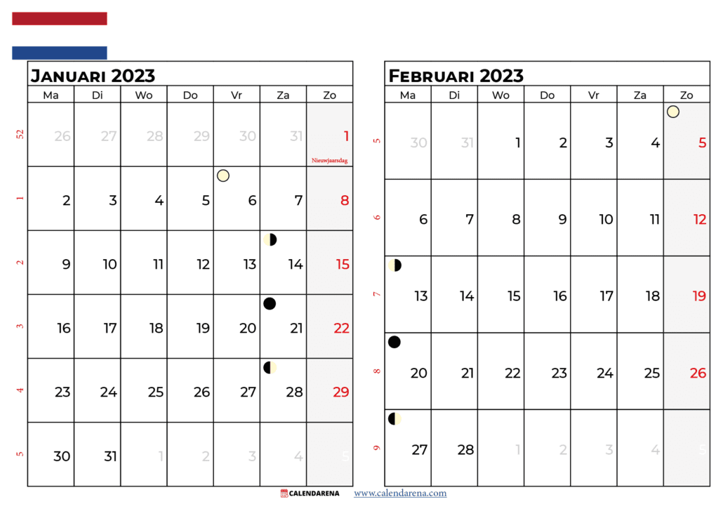 kalender januari februari 2023 Nederland