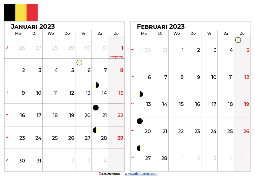 kalender januari februari 2023 belgië