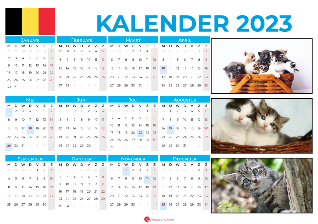 kalender met weeknummers 2023 belgië