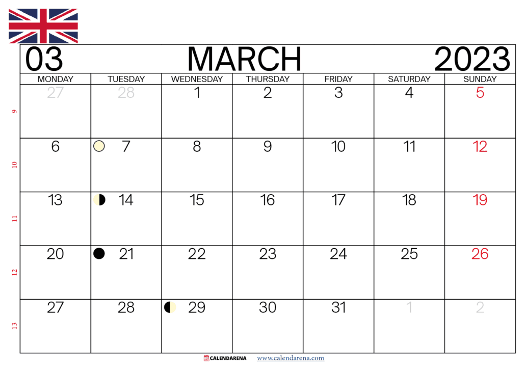 march 2023 calendar printable uk