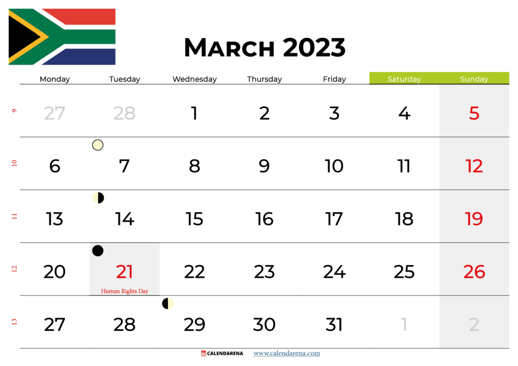 march 2023 calendar south africa