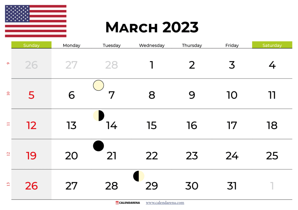 march 2023 calendar usa