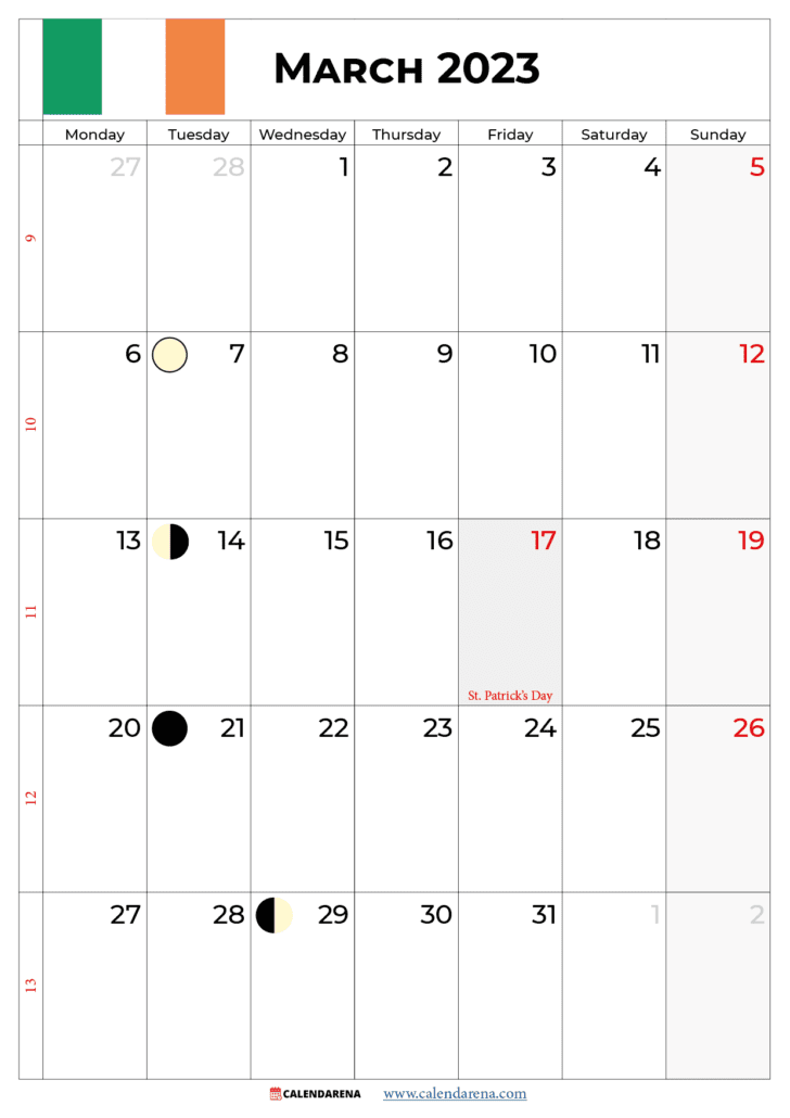 march 2023 calendar with holidays ireland