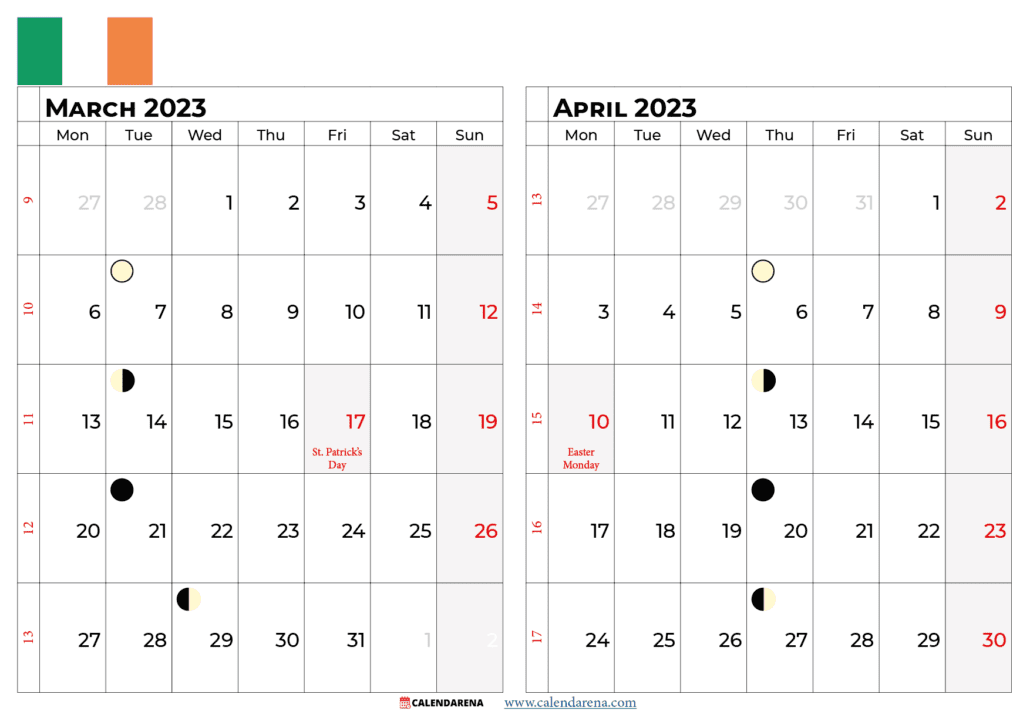 march april 2023 calendar ireland