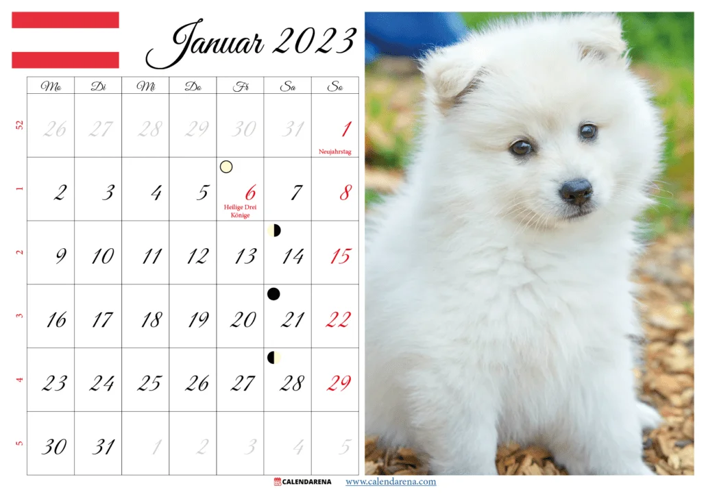 monatskalender januar 2023 zum ausdrucken österreich