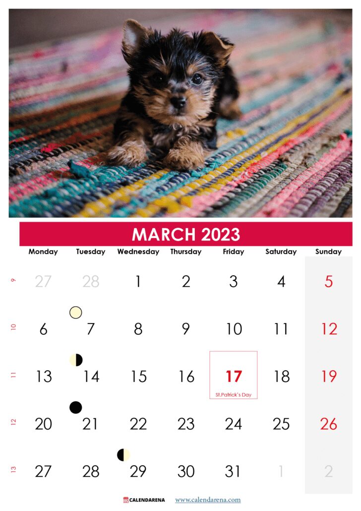 printable march 2023 calendar ireland