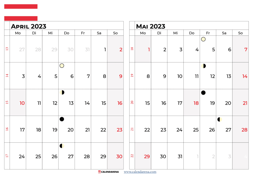 Kalender April Mai 2023 österreich
