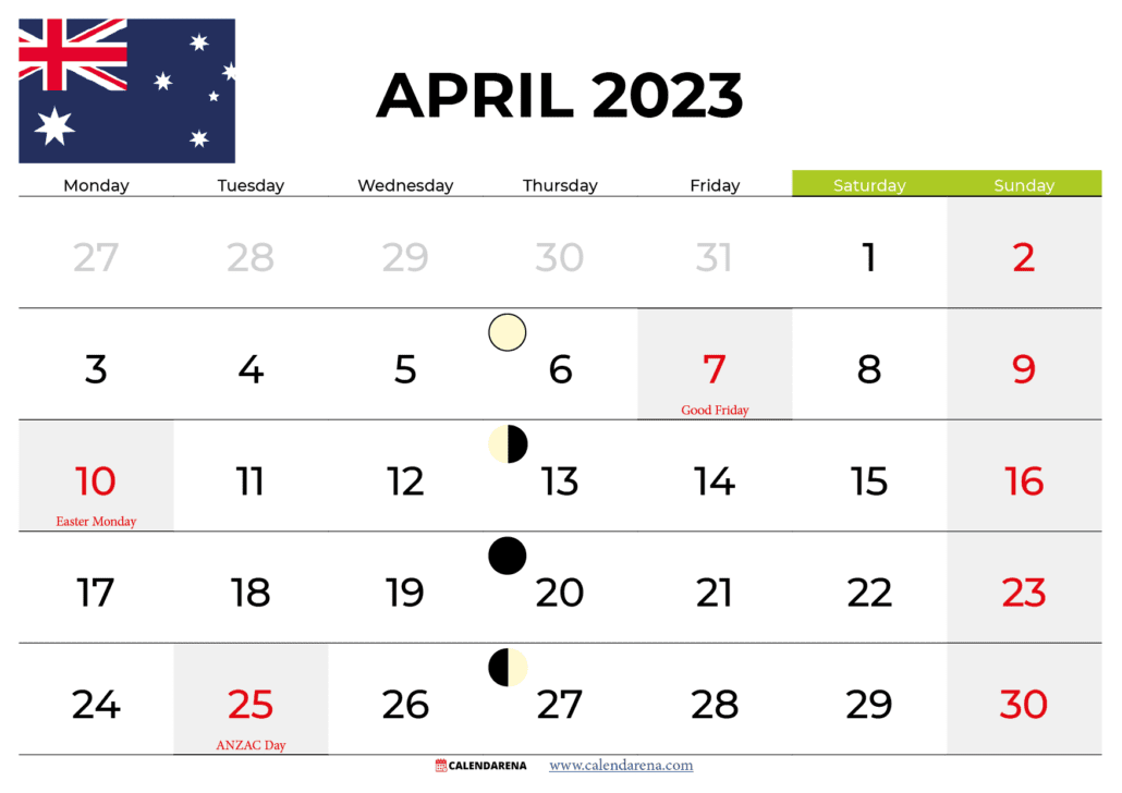 april 2023 calendar australia