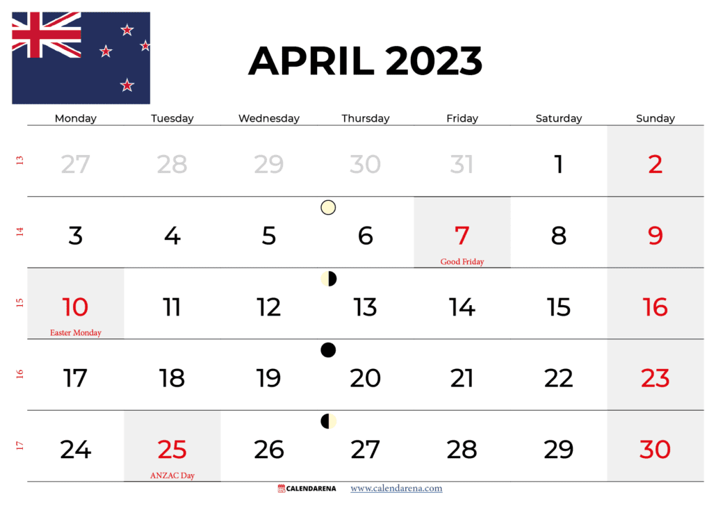 april 2023 calendar nz