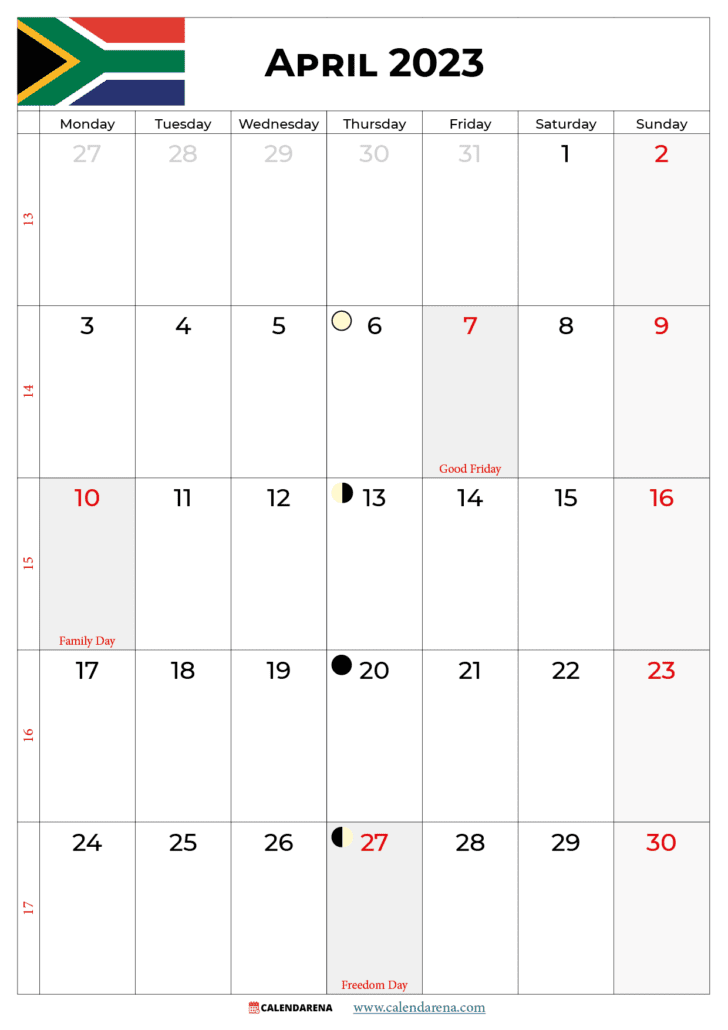 april 2023 calendar south africa
