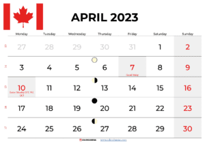 Download April 2023 Calendar With Holidays Canada