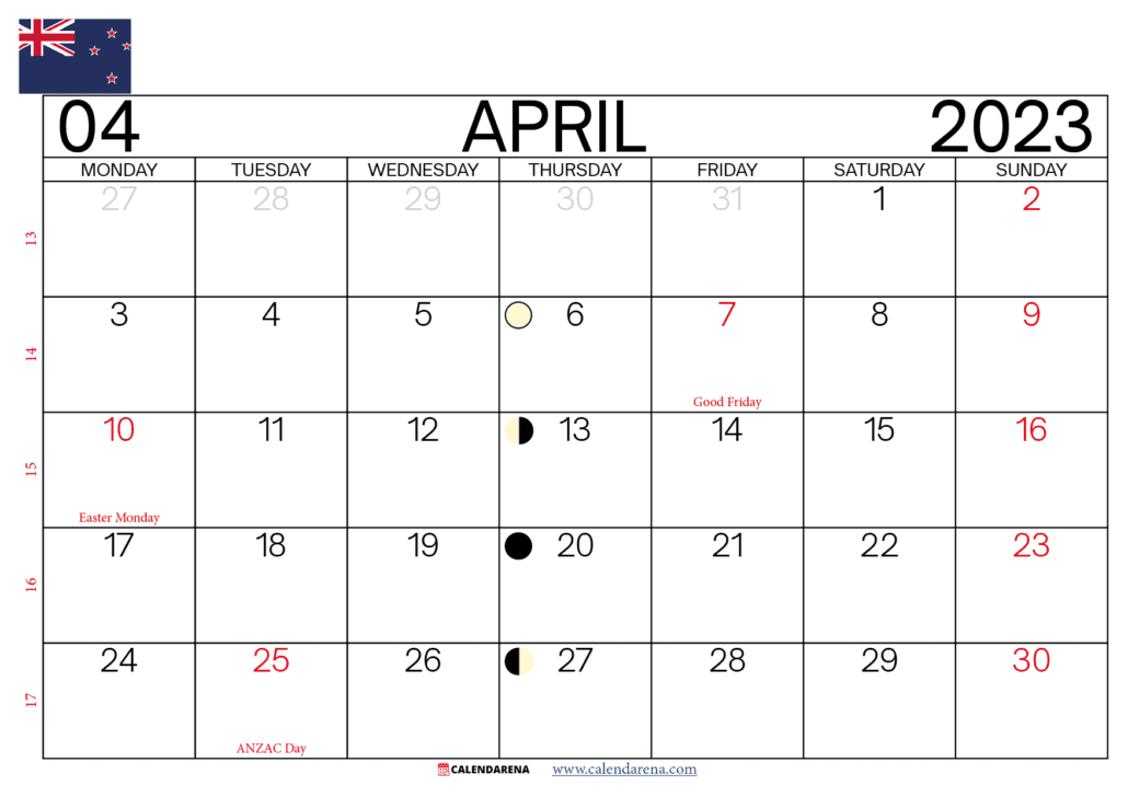april 2023 calendar with holidays nz