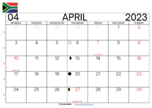 Download April 2023 Calendar With Holidays South Africa