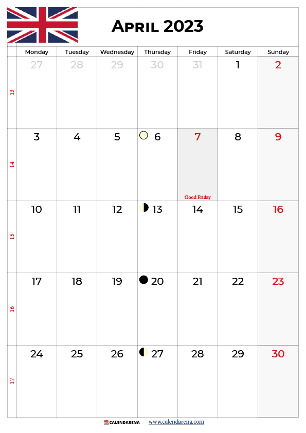 april calendar 2023 uk