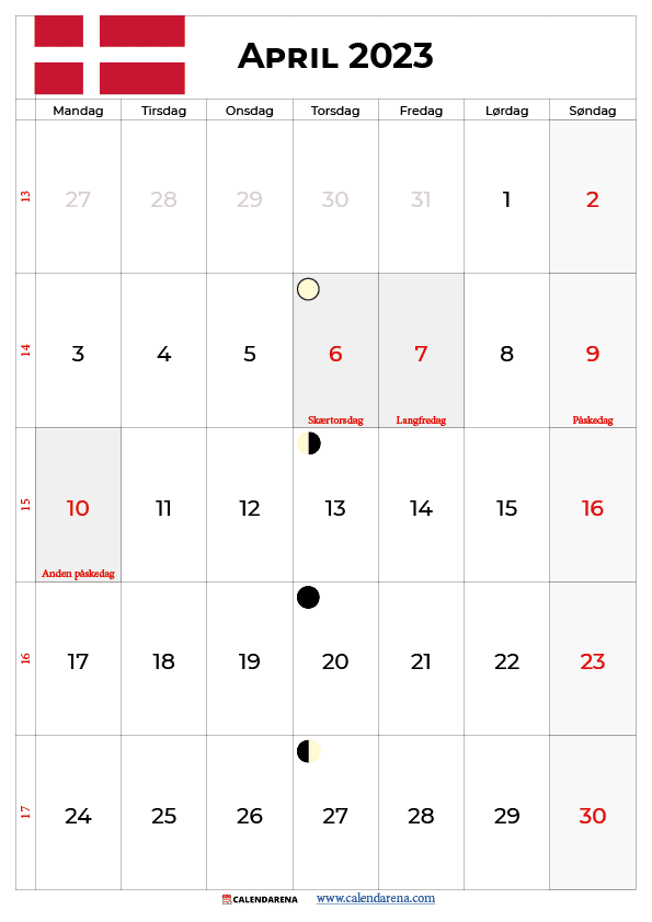april kalender 2023 Danmark
