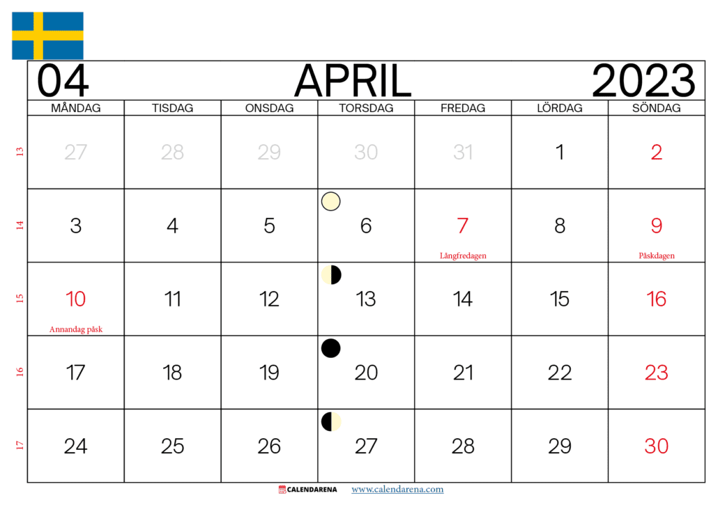 april kalender 2023 Sverige