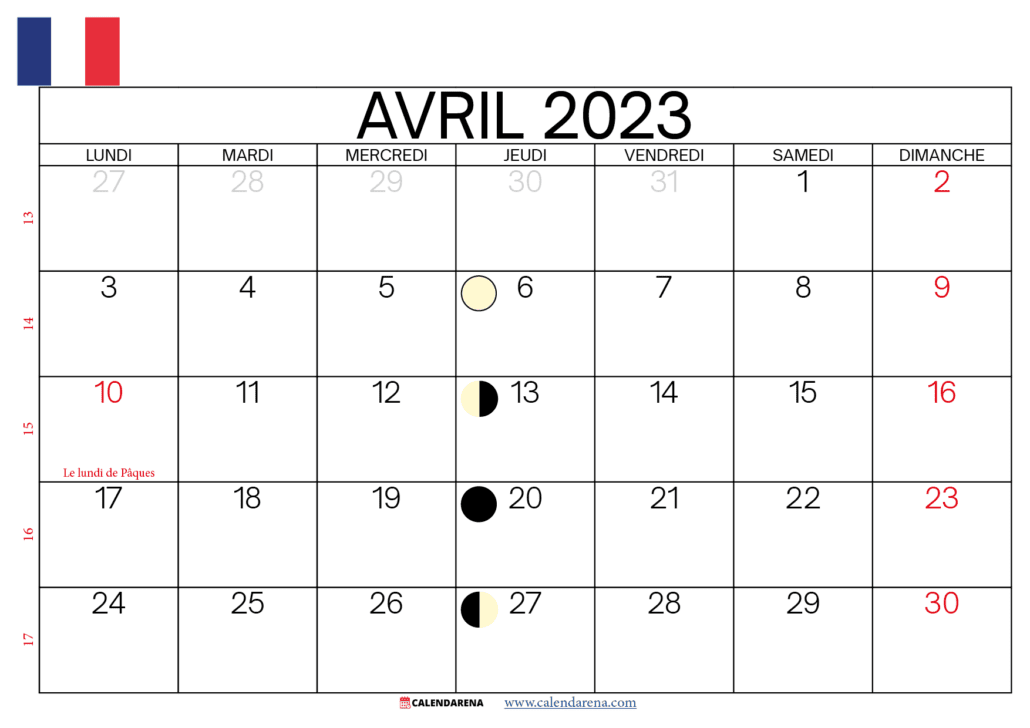 avril 2023 calendrier france