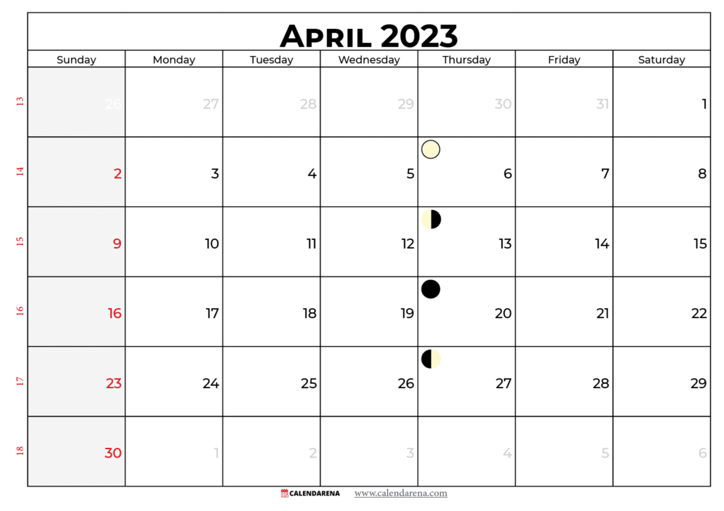 blank april 2023 calendar USA