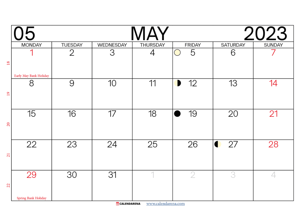 blank may 2023 calendar UK