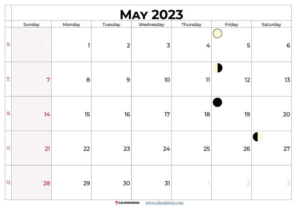 blank may 2023 calendar USA