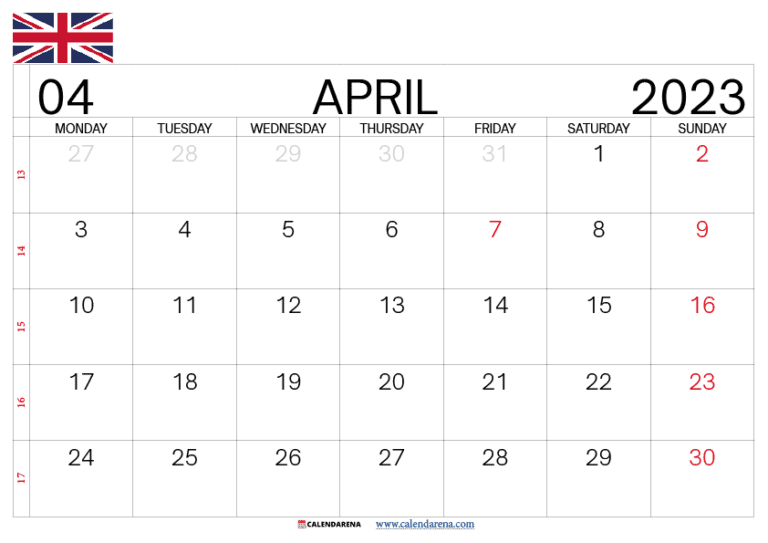 Download Free April 2023 Calendar Uk