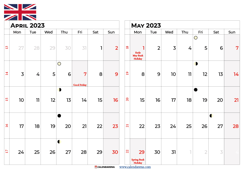 calendar april may 2023 uk