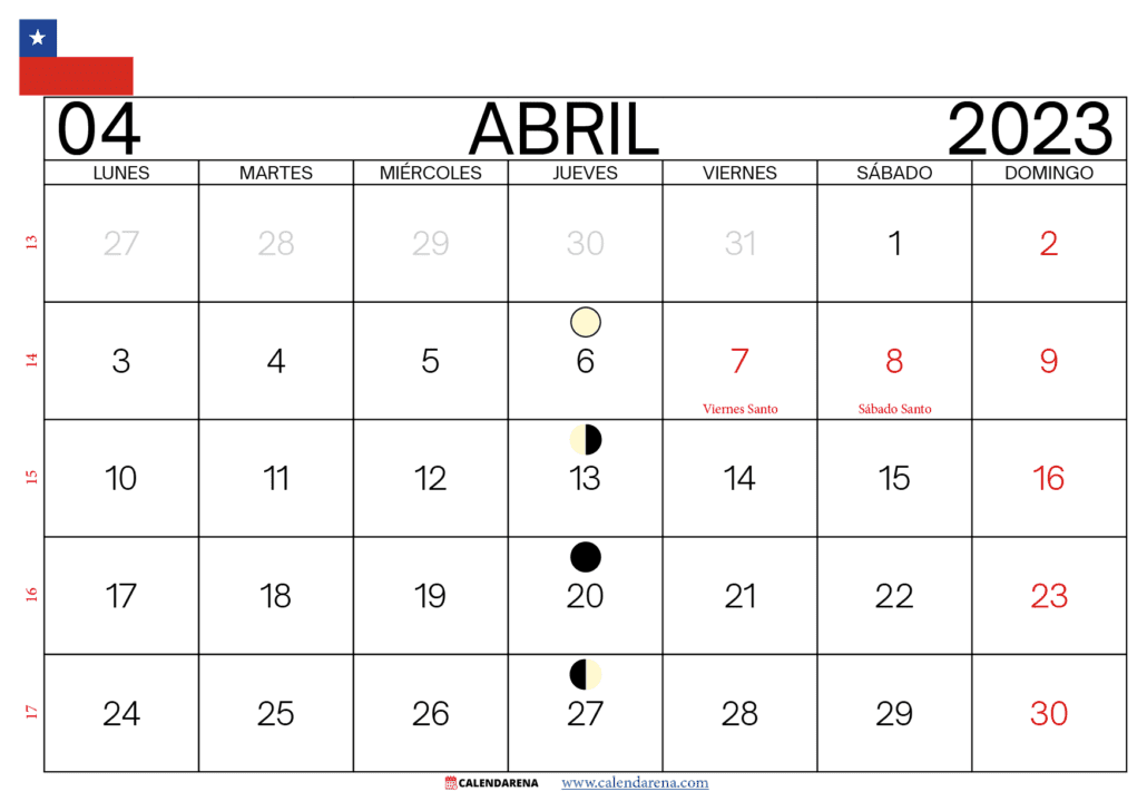 calendario abril 2023 chile con feriados