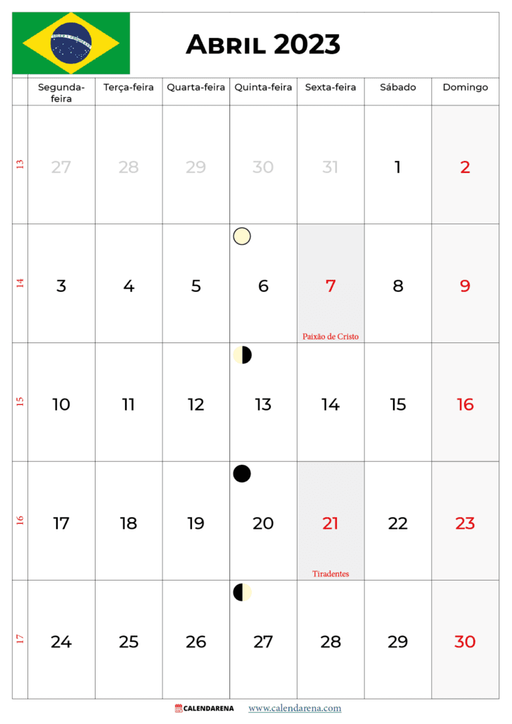 calendário abril 2023 com feriados brasil