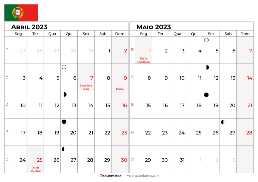 calendário abril e maio 2023 portugal