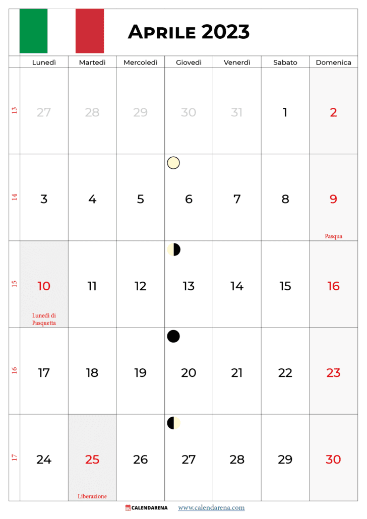 calendario aprile 2023 con festività italia